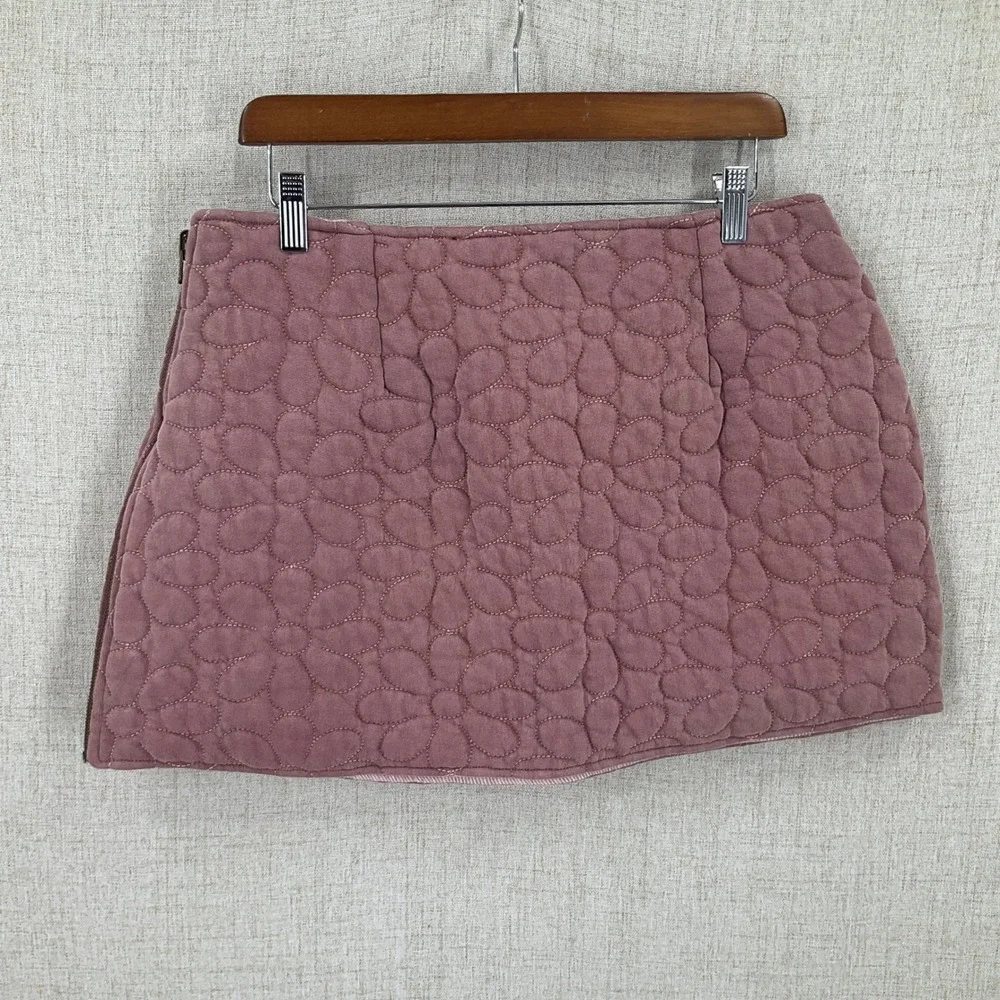 Free People Mini Skirt Womens L Rose Cotton Quilted Floral Boho‎ Indie Coquette